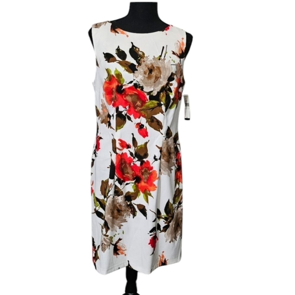 Alyx Floral Sheath Dress Brown Red White 97% Polyester 3% Spandex Size 10